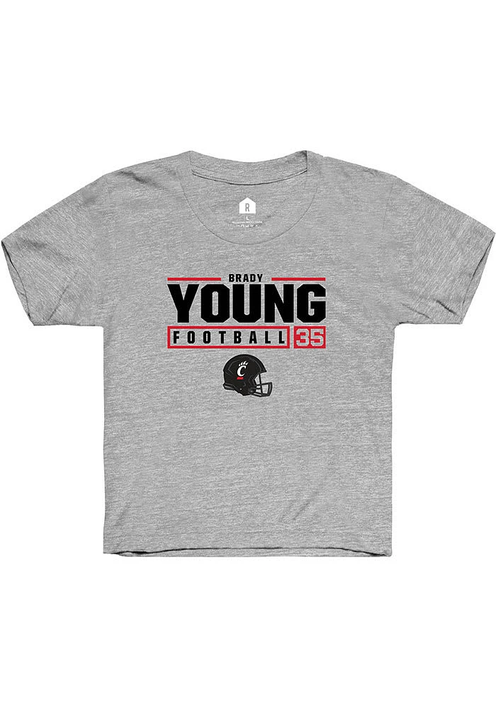 Brady Young  Rally Cincinnati Bearcats Youth Grey NIL Stacked Box Short Sleeve T-Shirt