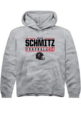 Caleb Schmitz  Rally Cincinnati Bearcats Youth Grey NIL Stacked Box Long Sleeve Hoodie