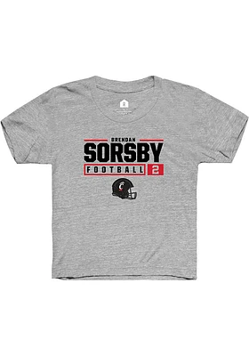 Brendan Sorsby  Rally Cincinnati Bearcats Youth Grey NIL Stacked Box Design Short Sleeve T-Shirt