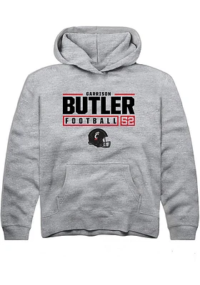 Garrison Butler  Rally Cincinnati Bearcats Youth Grey NIL Stacked Box Long Sleeve Hoodie