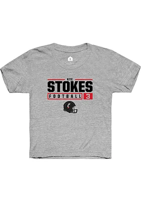 Kye Stokes Rally Youth Grey Cincinnati Bearcats NIL Stacked Box Short Sleeve T-Shirt