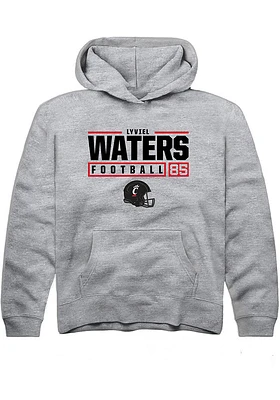 Lyviel Waters Rally Youth Grey Cincinnati Bearcats NIL Stacked Box Long Sleeve Hooded Sweatshirt