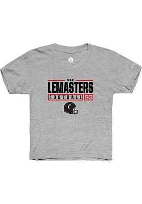Max Lemasters Rally Youth Grey Cincinnati Bearcats NIL Stacked Box Short Sleeve T-Shirt