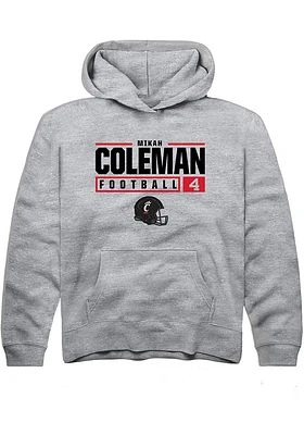 Mikah Coleman  Rally Cincinnati Bearcats Youth Grey NIL Stacked Box Long Sleeve Hoodie