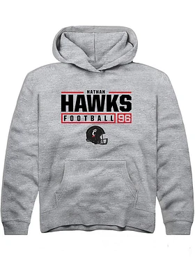 Nathan Hawks  Rally Cincinnati Bearcats Youth Grey NIL Stacked Box Design Long Sleeve Hoodie