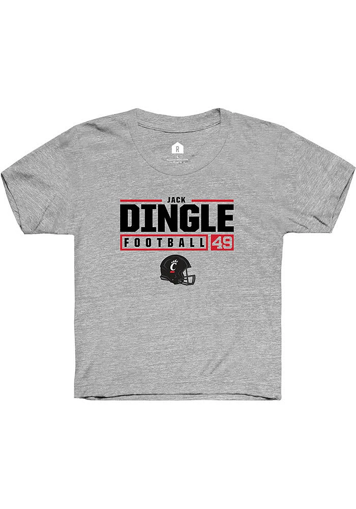Jack Dingle Rally Youth Grey Cincinnati Bearcats NIL Stacked Box Short Sleeve T-Shirt