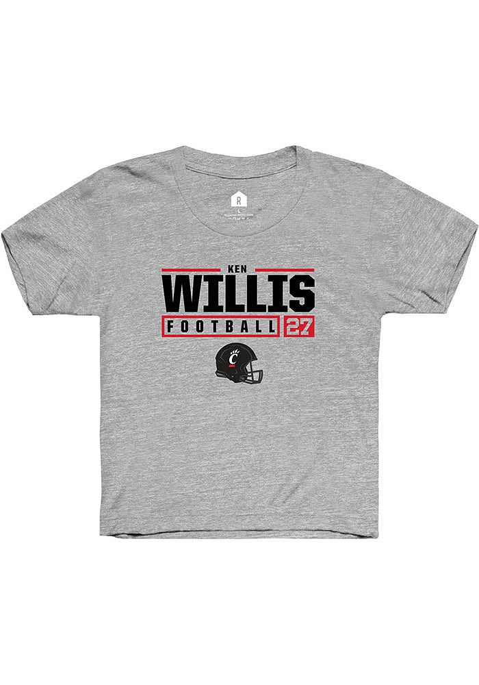 Ken Willis Rally Youth Grey Cincinnati Bearcats NIL Stacked Box Short Sleeve T-Shirt