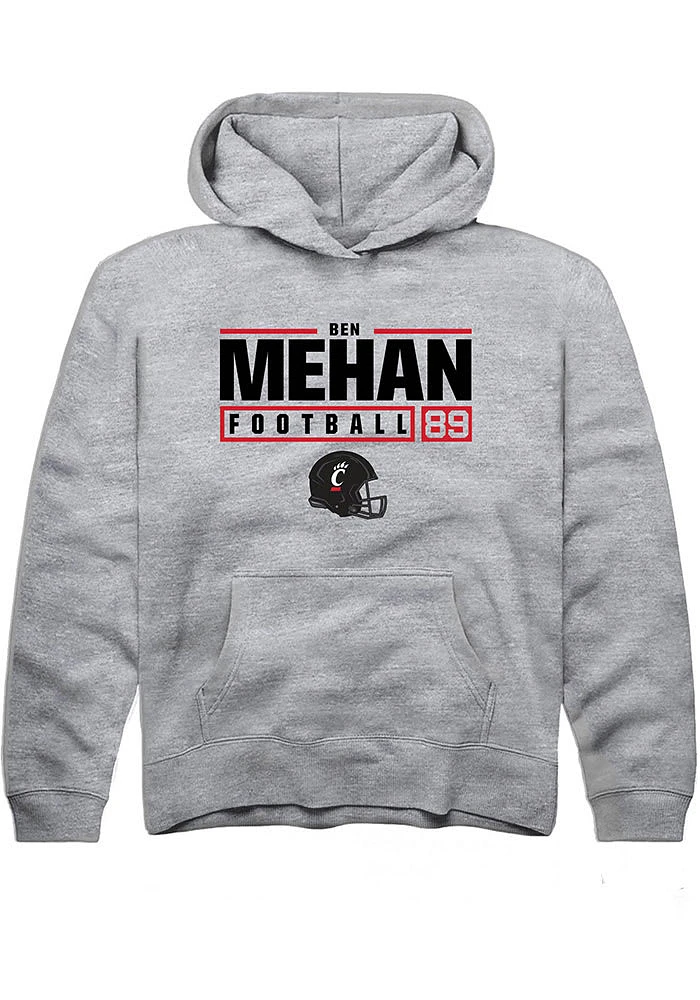 Ben Mehan  Rally Cincinnati Bearcats Youth Grey NIL Stacked Box Long Sleeve Hoodie