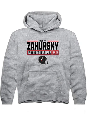 Devyn Zahursky  Rally Cincinnati Bearcats Youth Grey NIL Stacked Box Long Sleeve Hoodie