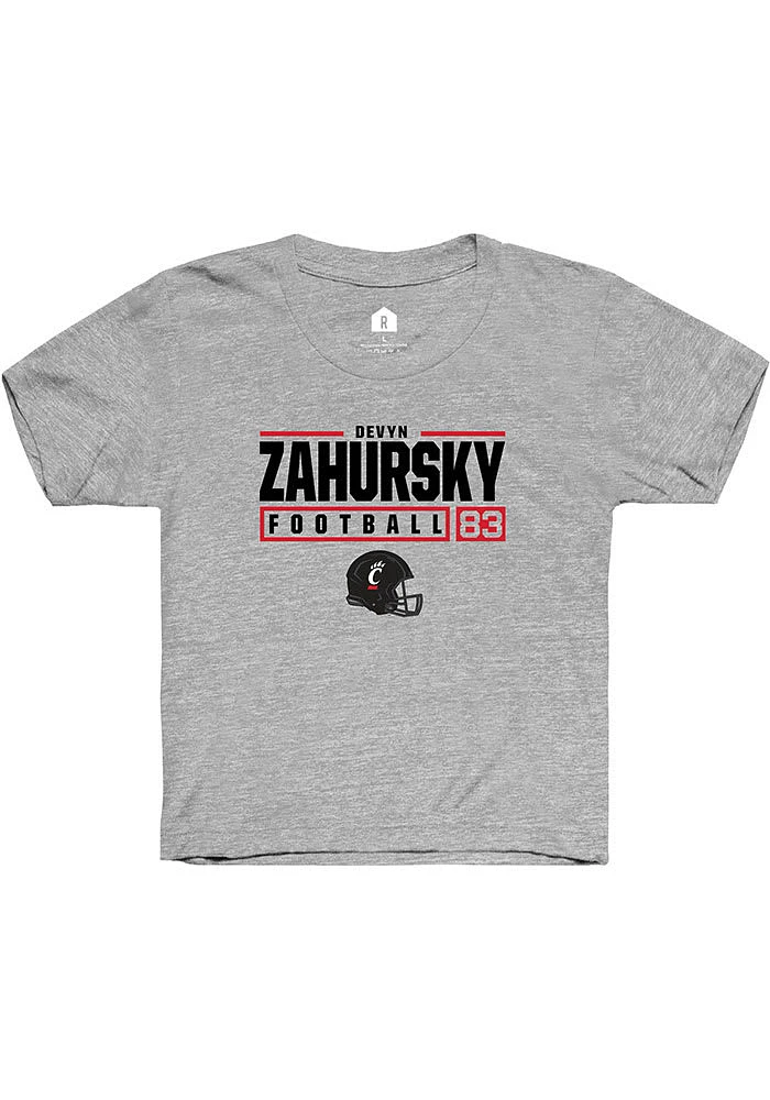 Devyn Zahursky  Rally Cincinnati Bearcats Youth Grey NIL Stacked Box Short Sleeve T-Shirt