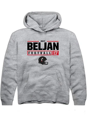 Joey Beljan  Rally Cincinnati Bearcats Youth Grey NIL Stacked Box Long Sleeve Hoodie