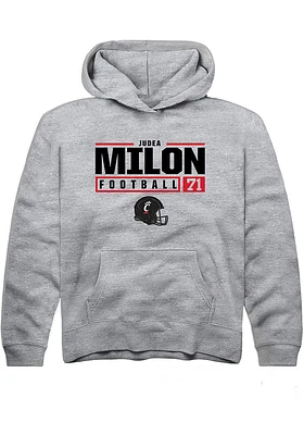 Judea Milon  Rally Cincinnati Bearcats Youth Grey NIL Stacked Box Long Sleeve Hoodie