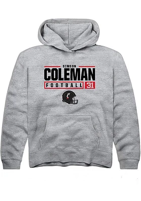 Simeon Coleman  Rally Cincinnati Bearcats Youth Grey NIL Stacked Box Long Sleeve Hoodie