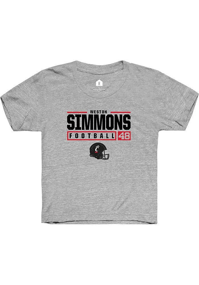 Weston Simmons Rally Youth Grey Cincinnati Bearcats NIL Stacked Box Short Sleeve T-Shirt