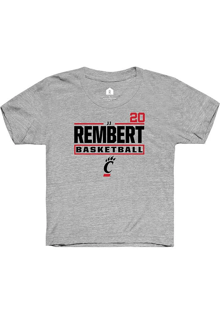 JJ Rembert Rally Cincinnati Bearcats Youth Grey NIL Stacked Box Short Sleeve T-Shirt