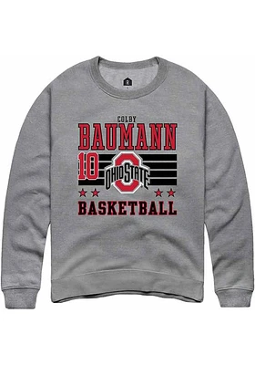 Colby Baumann Rally Ohio State Buckeyes Mens NIL Striped Long Sleeve Crew Sweatshirt