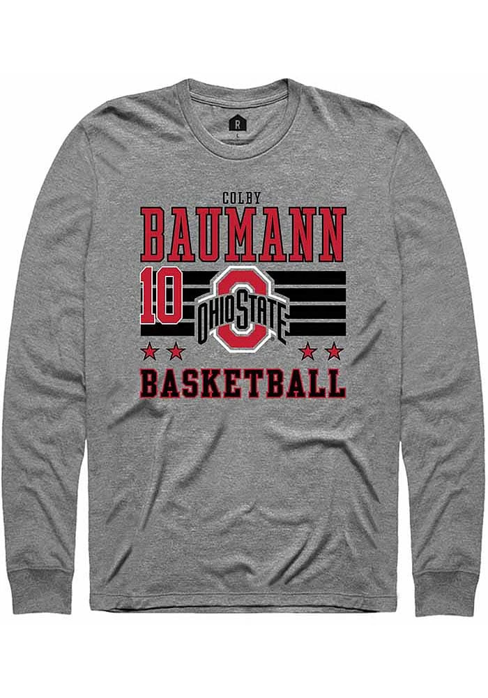 Colby Baumann Ohio State Buckeyes Grey Rally NIL Striped Long Sleeve T Shirt