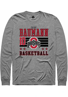 Colby Baumann  Ohio State Buckeyes Grey Rally NIL Striped Long Sleeve T Shirt