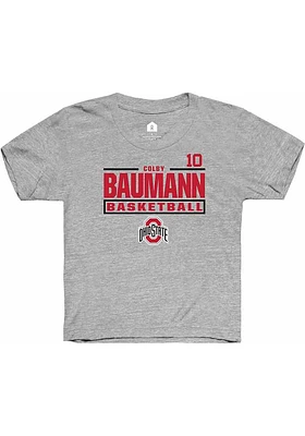 Colby Baumann  Rally Ohio State Buckeyes Youth Grey NIL Stacked Box Short Sleeve T-Shirt