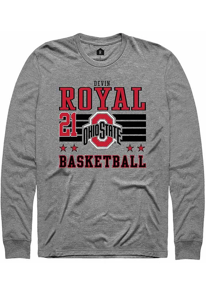 Devin Royal Ohio State Buckeyes Grey Rally NIL Striped Long Sleeve T Shirt