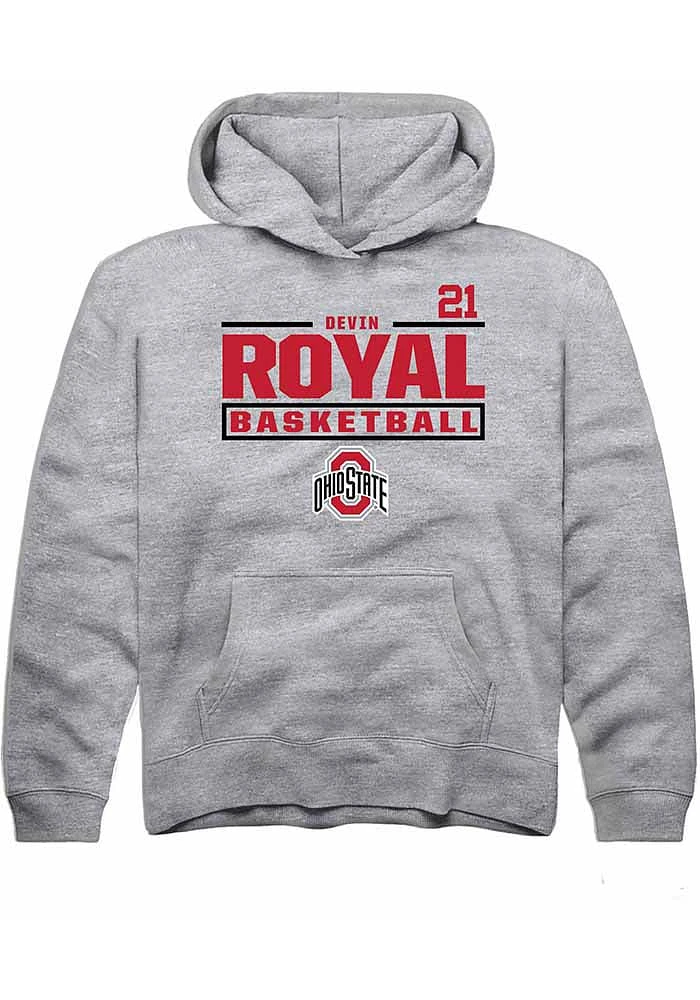 Devin Royal Rally Ohio State Buckeyes Youth Grey NIL Stacked Box Long Sleeve Hoodie