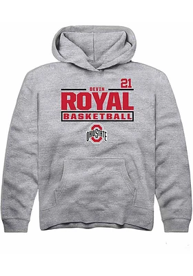 Devin Royal  Rally Ohio State Buckeyes Youth Grey NIL Stacked Box Long Sleeve Hoodie