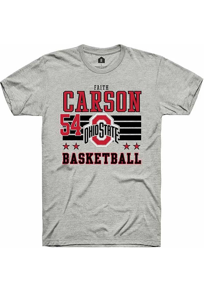 Faith Carson Ohio State Buckeyes Ash Rally NIL Striped Short Sleeve T Shirt