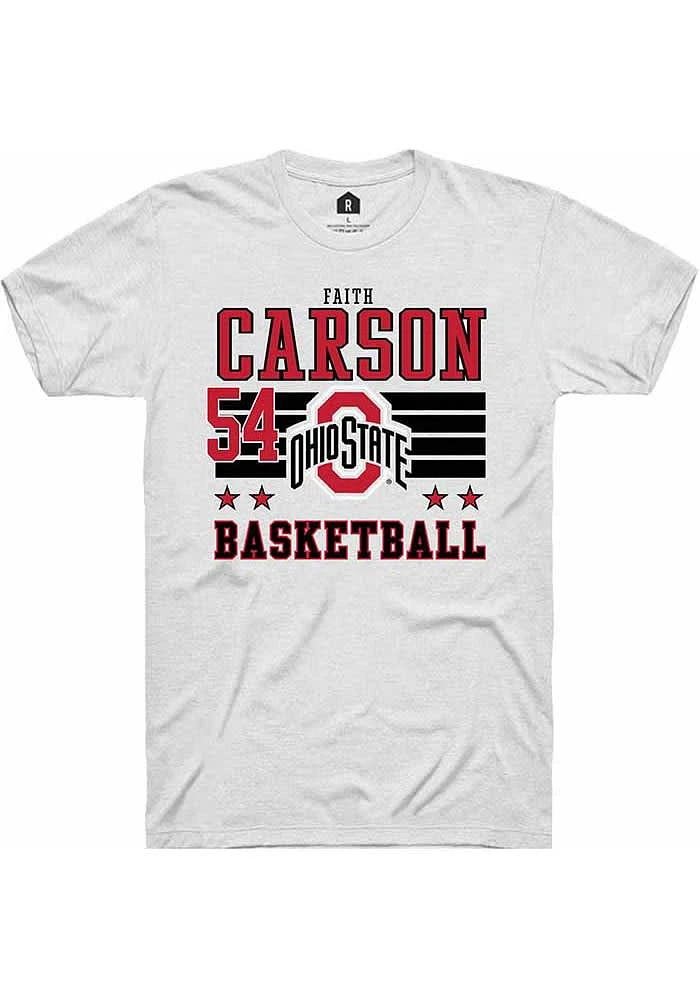 Faith Carson Ohio State Buckeyes White Rally NIL Striped Short Sleeve T Shirt