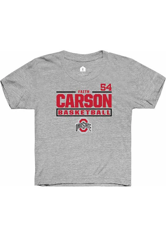 Faith Carson Rally Ohio State Buckeyes Youth Grey NIL Stacked Box Short Sleeve T-Shirt
