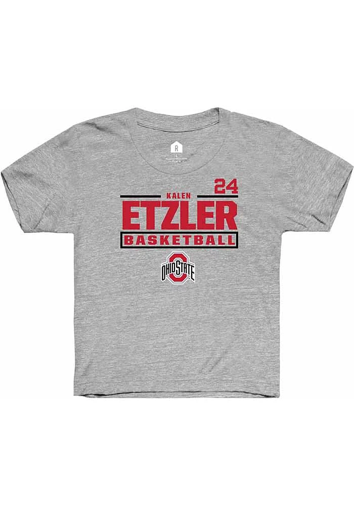 Kalen Etzler Rally Ohio State Buckeyes Youth Grey NIL Stacked Box Short Sleeve T-Shirt