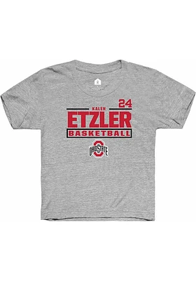 Kalen Etzler  Rally Ohio State Buckeyes Youth Grey NIL Stacked Box Short Sleeve T-Shirt