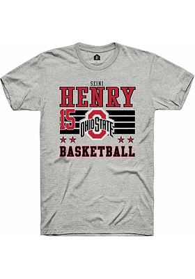 Seini Henry  Ohio State Buckeyes Ash Rally NIL Striped Short Sleeve T Shirt