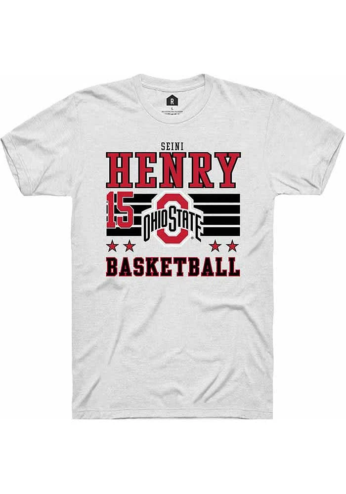 Seini Henry Ohio State Buckeyes White Rally NIL Striped Short Sleeve T Shirt