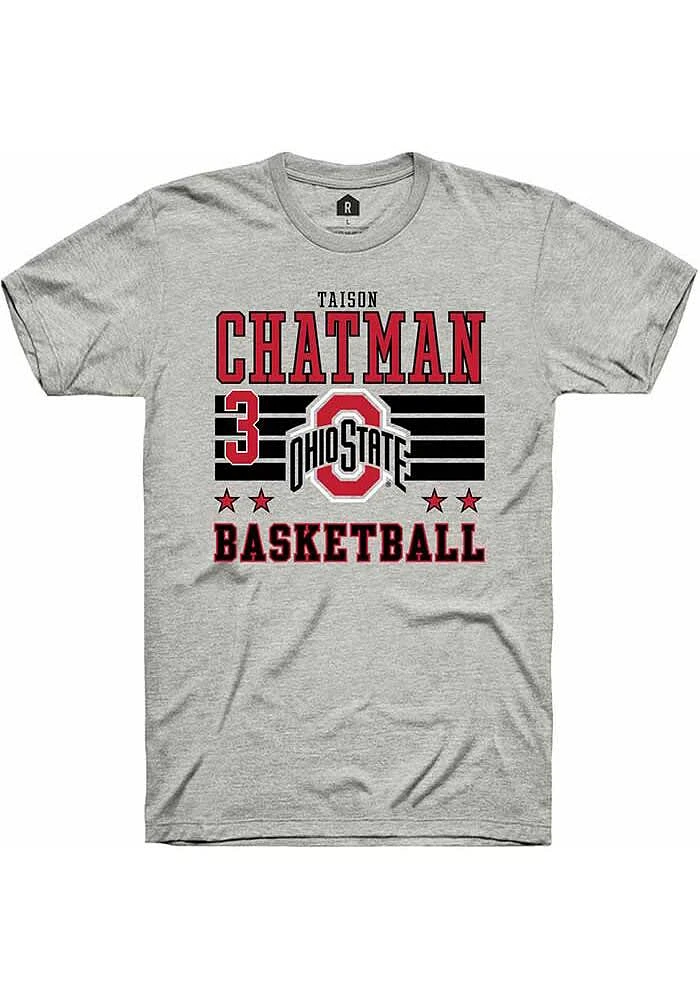 Taison Chatman Ohio State Buckeyes Ash Rally NIL Striped Short Sleeve T Shirt