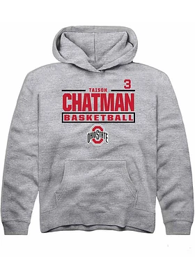 Taison Chatman  Rally Ohio State Buckeyes Youth Grey NIL Stacked Box Long Sleeve Hoodie