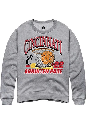 Arrinten Page  Rally Cincinnati Bearcats Mens Grey NIL Name Number Net Long Sleeve Crew Sweatshirt