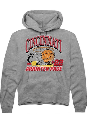 Arrinten Page  Rally Cincinnati Bearcats Mens Grey NIL Name Number Net Long Sleeve Hoodie