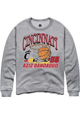 Aziz Bandaogo  Rally Cincinnati Bearcats Mens Grey NIL Name Number Net Long Sleeve Crew Sweatshirt