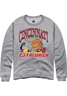 Cj Fredrick  Rally Cincinnati Bearcats Mens Grey NIL Name Number Net Long Sleeve Crew Sweatshirt