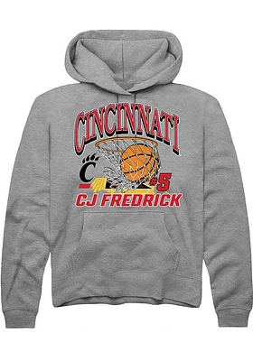 Cj Fredrick  Rally Cincinnati Bearcats Mens Grey NIL Name Number Net Long Sleeve Hoodie