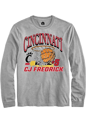 Cj Fredrick  Cincinnati Bearcats Grey Rally NIL Name Number Net Long Sleeve T Shirt