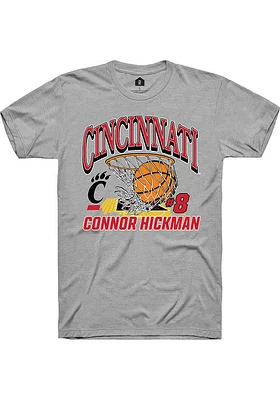 Connor Hickman  Cincinnati Bearcats Grey Rally NIL Name Number Net Short Sleeve T Shirt