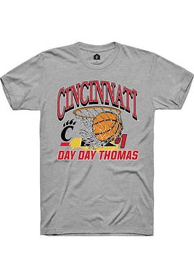 Day Thomas  Cincinnati Bearcats Grey Rally NIL Name Number Net Short Sleeve T Shirt