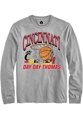 Day Thomas  Cincinnati Bearcats Grey Rally NIL Name Number Net Long Sleeve T Shirt