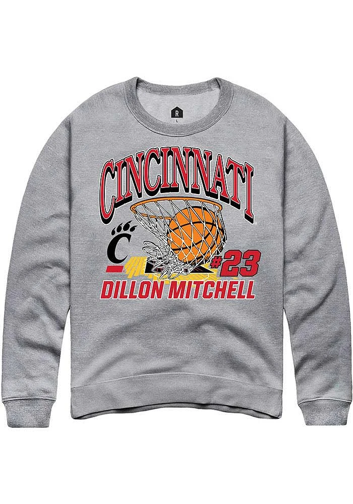 Dillon Mitchell  Rally Cincinnati Bearcats Mens Grey NIL Name Number Net Long Sleeve Crew Sweatshi..