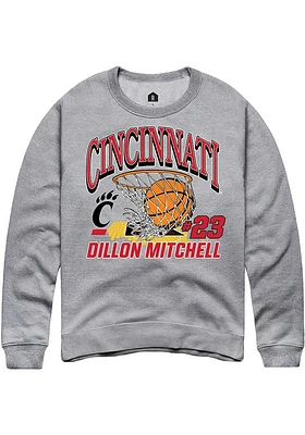 Dillon Mitchell  Rally Cincinnati Bearcats Mens Grey NIL Name Number Net Long Sleeve Crew Sweatshi..