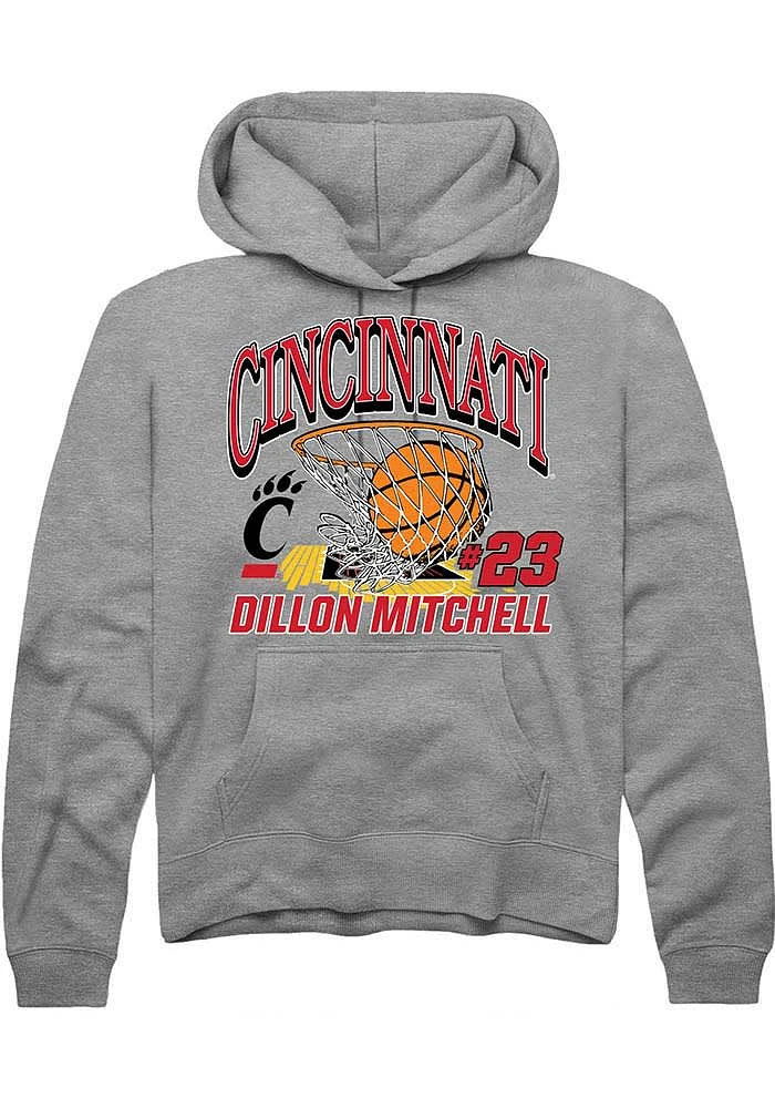 Dillon Mitchell  Rally Cincinnati Bearcats Mens Grey NIL Name Number Net Long Sleeve Hoodie