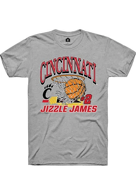 Jizzle James  Cincinnati Bearcats Grey Rally NIL Name Number Net Short Sleeve T Shirt