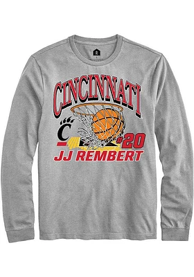 JJ Rembert  Cincinnati Bearcats Grey Rally NIL Name Number Net Long Sleeve T Shirt