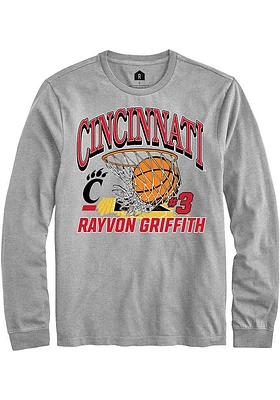 Rayvon Griffith  Cincinnati Bearcats Grey Rally NIL Name Number Net Long Sleeve T Shirt